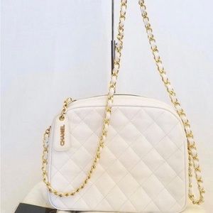 Authentic Chanel caviar white camera bag purse